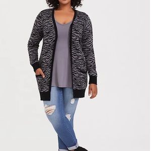 Dark Grey Zebra Boyfriend Cardigan